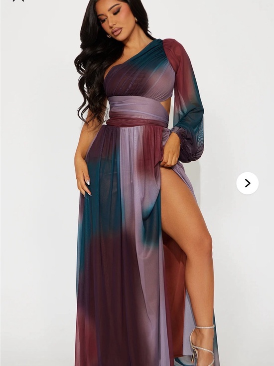 Fashion Nova Dresses & Skirts - Fashion Nova Teal, Mauve & Burgundy One-Shoulder Ombre Maxi Dress